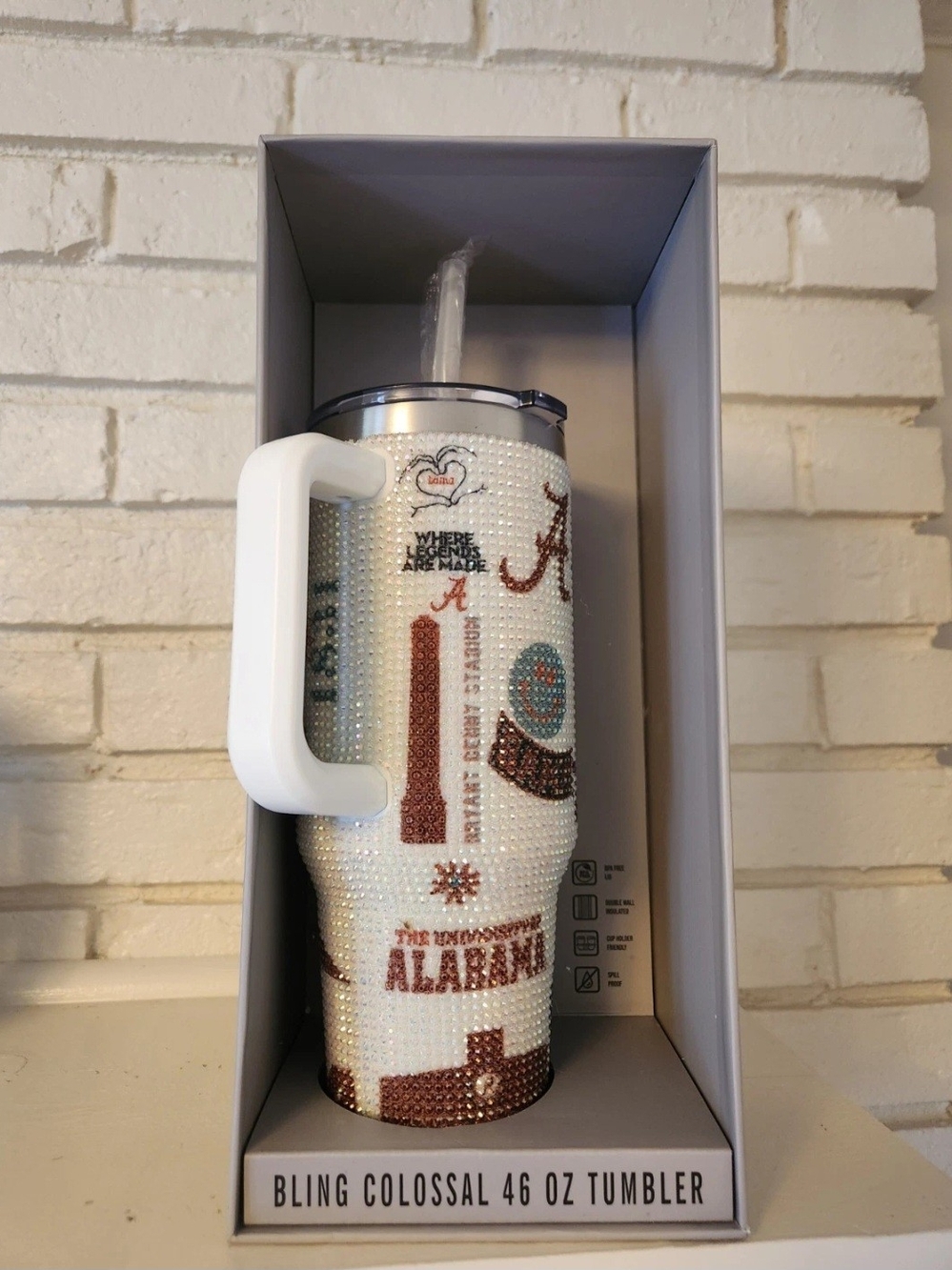 Alabama Bling Colossal 46 oz Tumbler - White Crystal